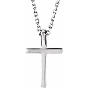14K White .06 CTW Lab-Grown Diamond Petite Cross 16" Necklace