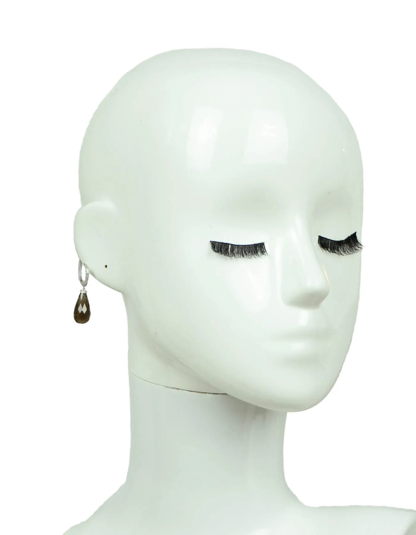 14k White Gold & Diamond 15mm Huggies w/ Smoky Quartz