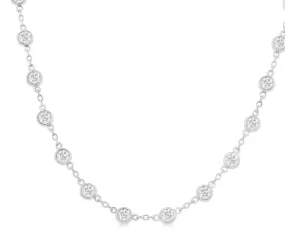 14K White Gold Bezel Set Round Cut Diamond Station Necklace, 4.0 Carat TW