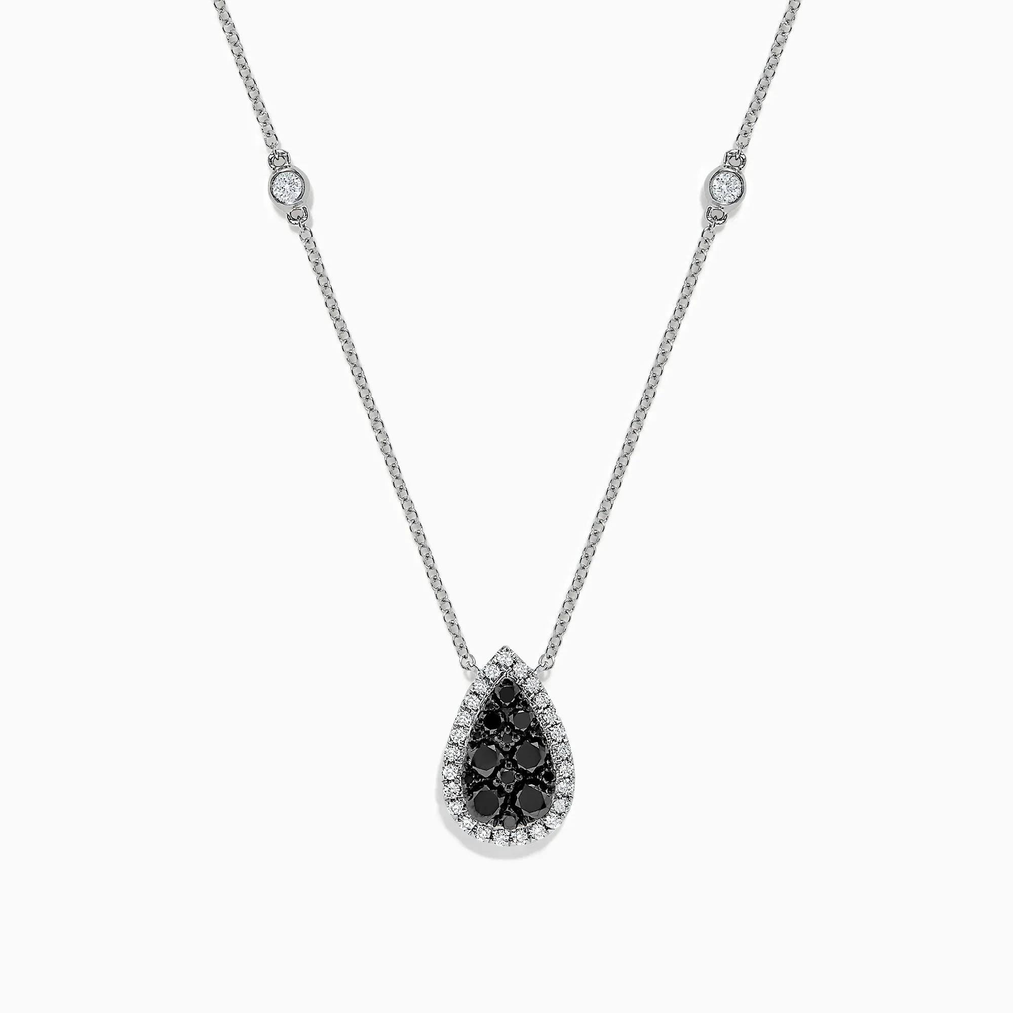 14K White Gold Black and White Diamond Pear Shaped Necklace, 1.09 TCW