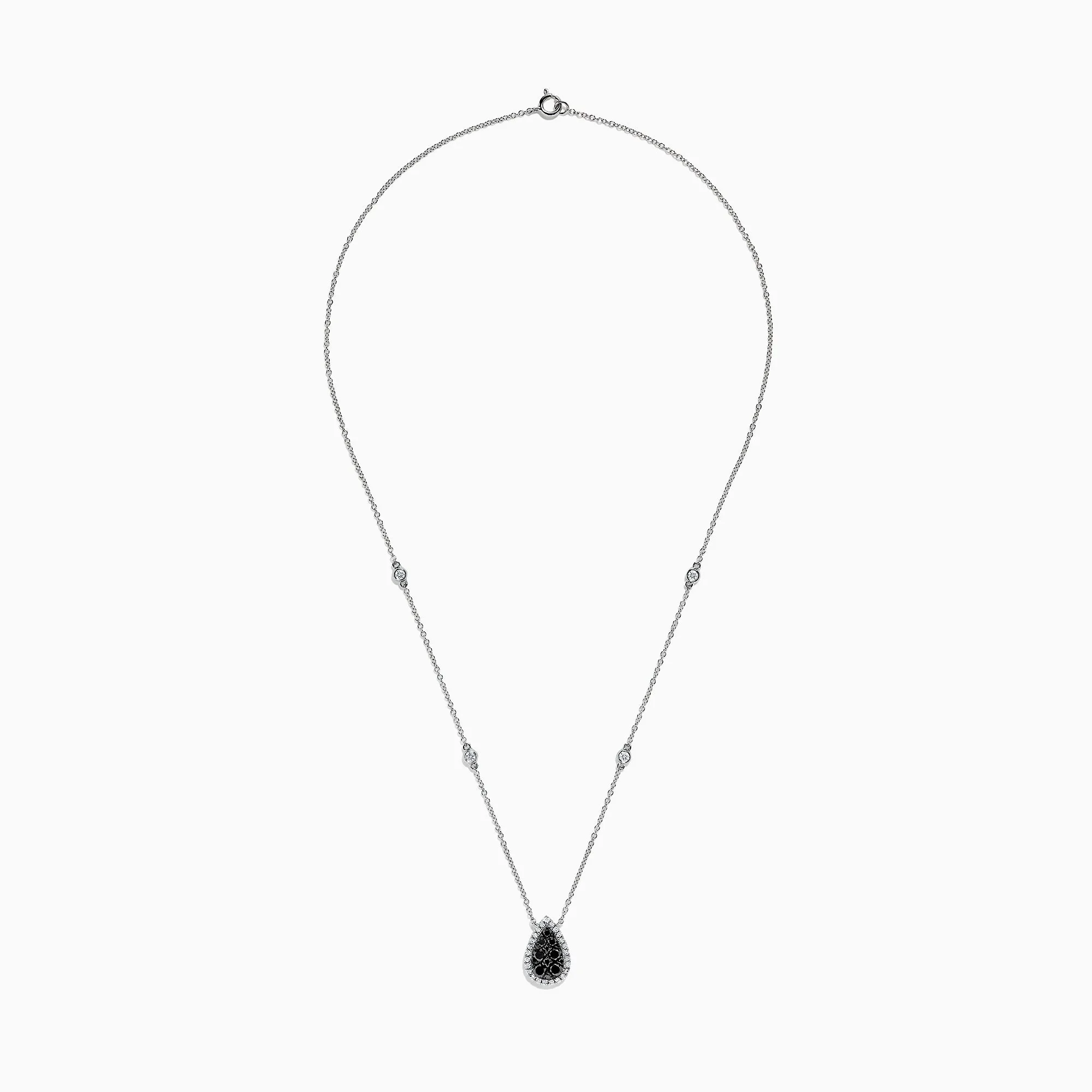 14K White Gold Black and White Diamond Pear Shaped Necklace, 1.09 TCW