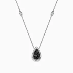 14K White Gold Black and White Diamond Pear Shaped Necklace, 1.09 TCW