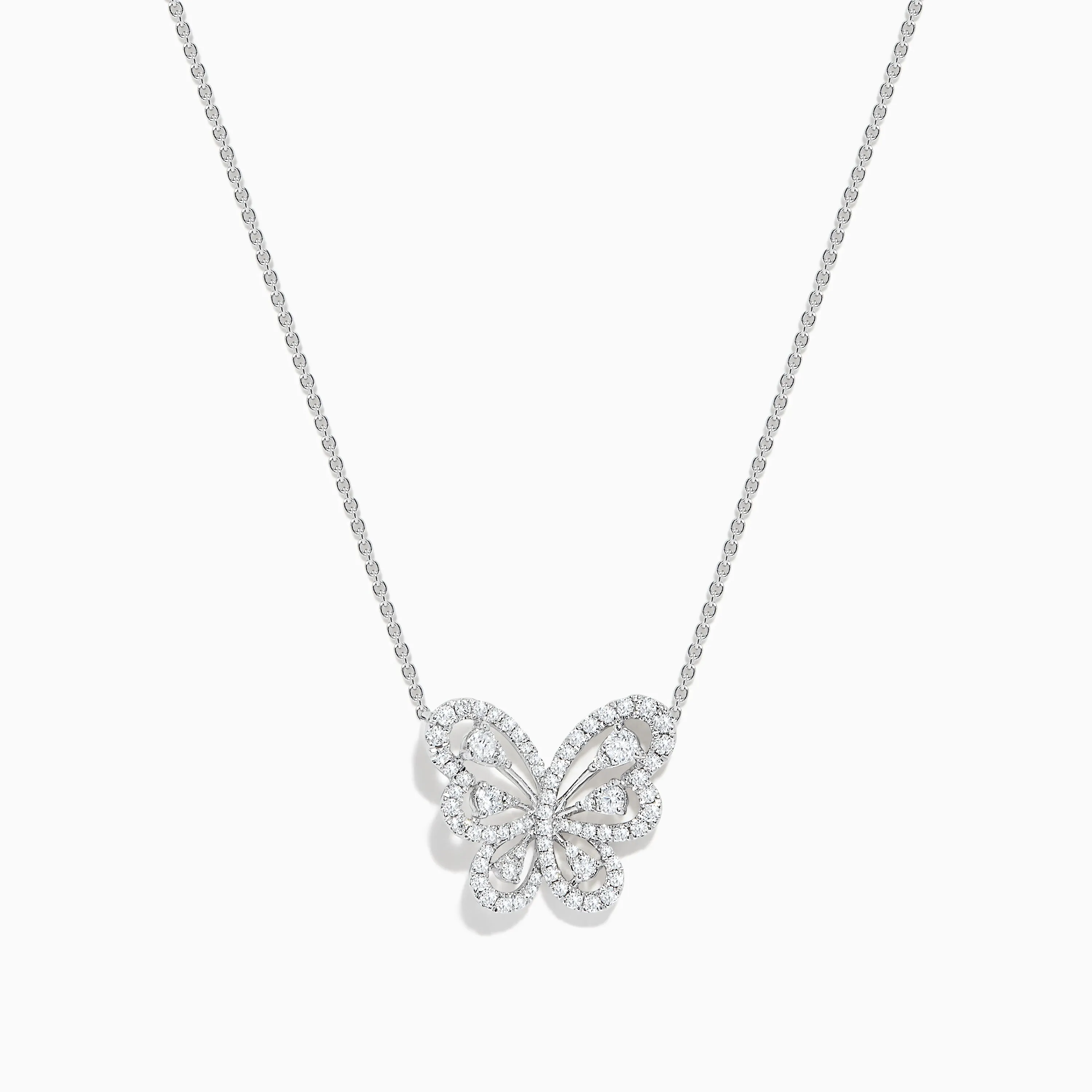 14K White Gold Diamond Butterfly Necklace