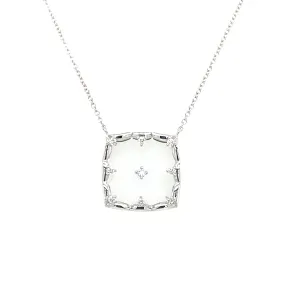 14K White Gold Floating Diamond Square Necklace