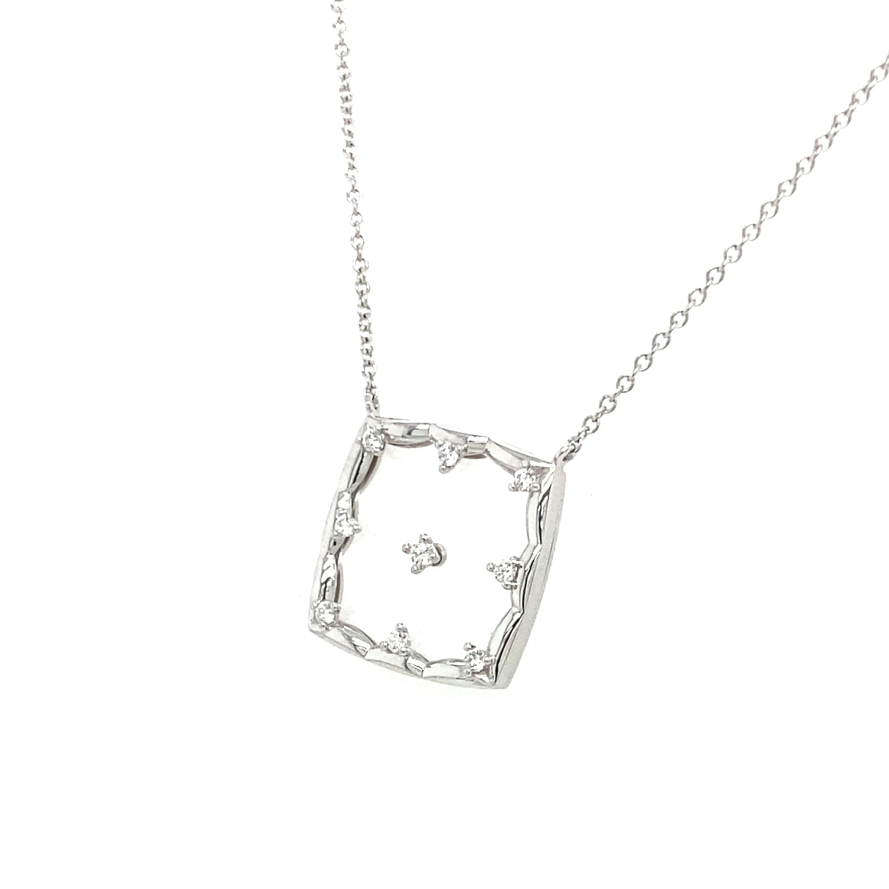 14K White Gold Floating Diamond Square Necklace