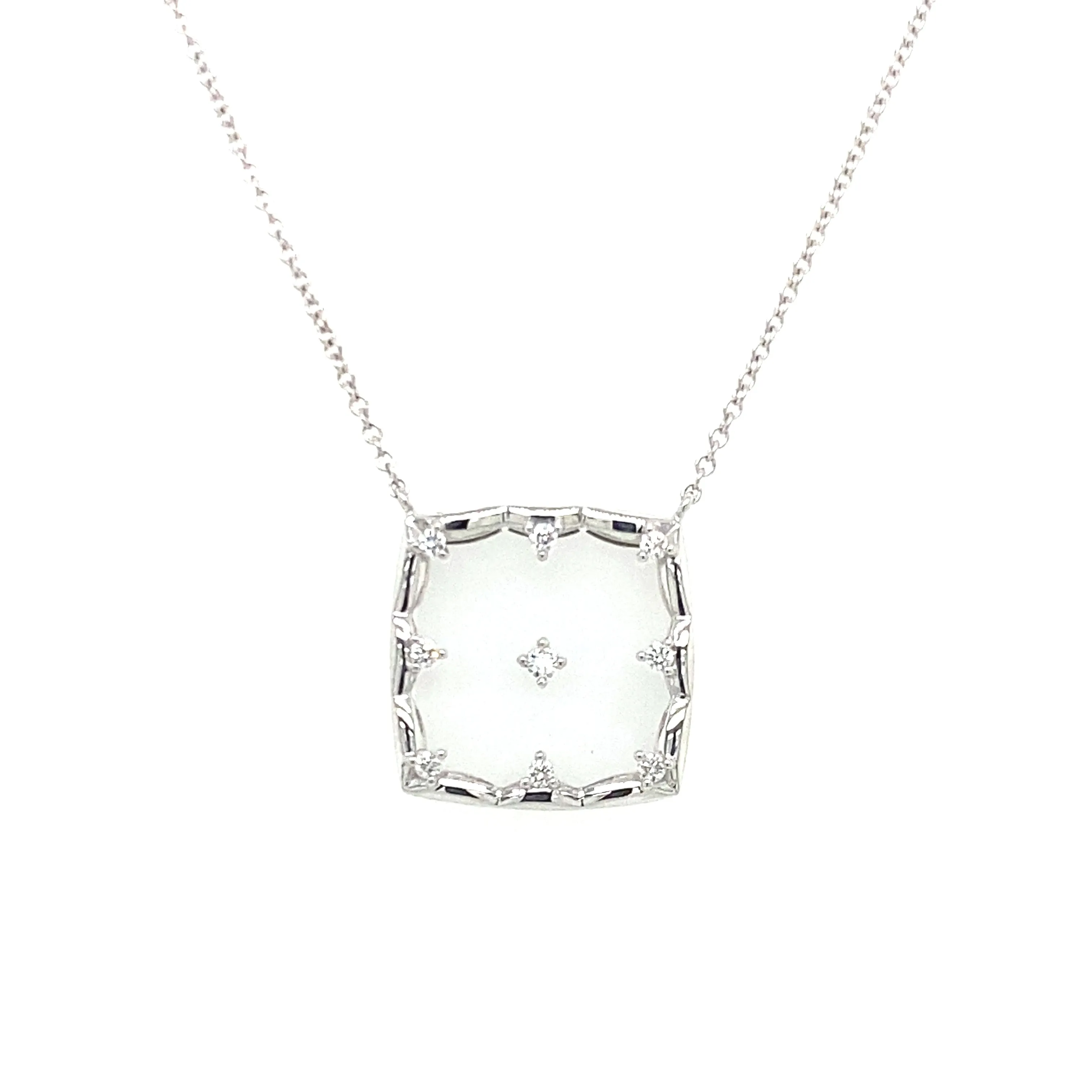 14K White Gold Floating Diamond Square Necklace