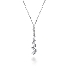14K White Gold Linear Diamond Cluster Pendant Necklace