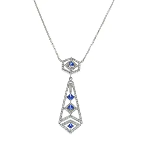 14K White Gold Sapphire and Diamond Pendant Necklace