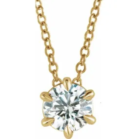 14K Yellow 4 mm Natural White Sapphire Solitaire 16-18" Necklace