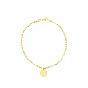 14K Yellow Gold 2.00mm Beaded Chain w/Dangle Disc Bracelet