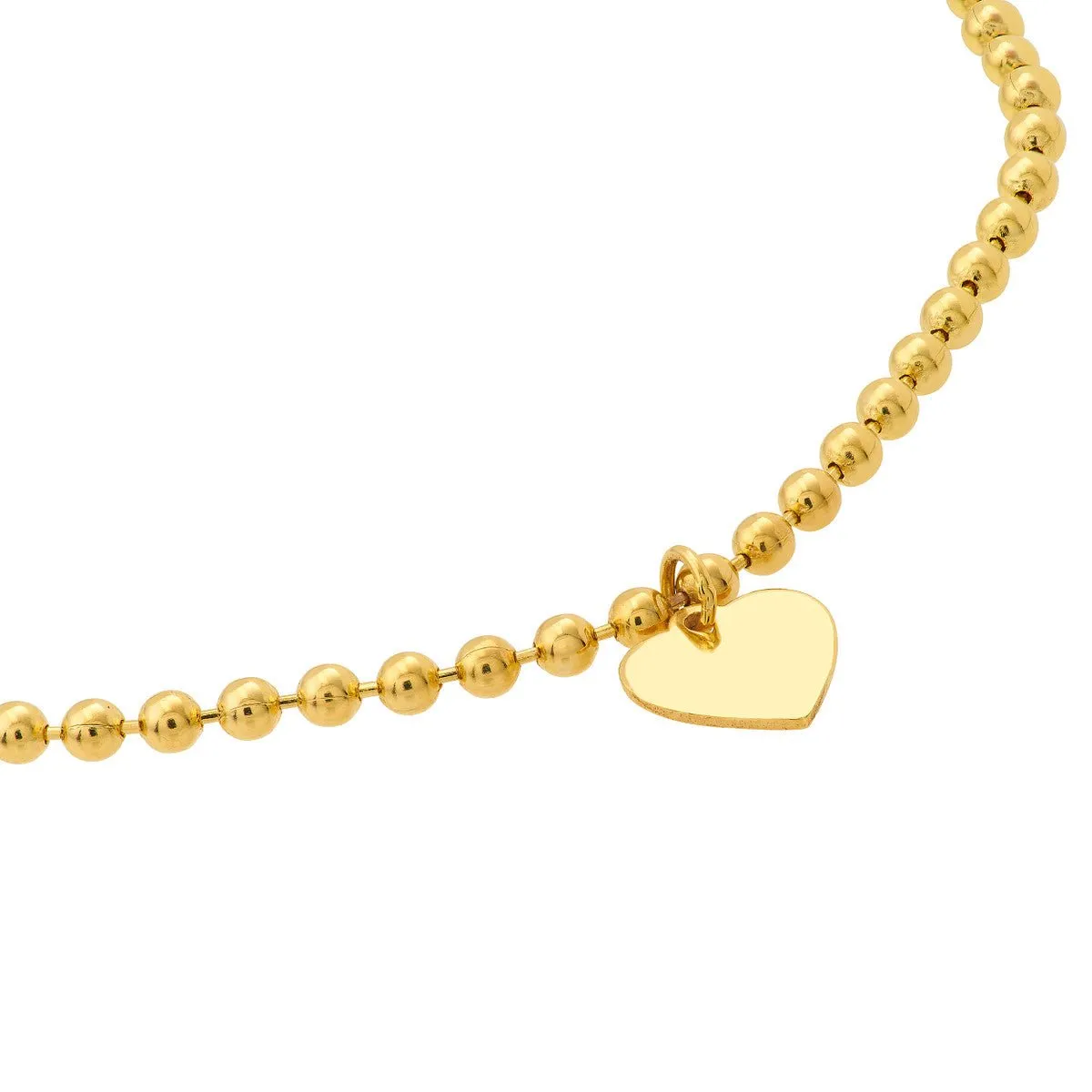 14K Yellow Gold 2.00mm Beaded Chain w/Dangle Heart Bracelet
