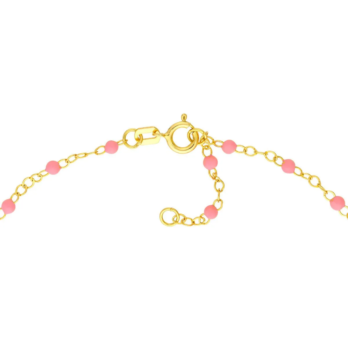 14K Yellow Gold Baby Pink Enamel Bead Piatto Chain Bracelet
