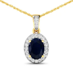 14K Yellow Gold Blue Sapphire Diamond Pendant