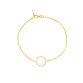 14K Yellow Gold Diamond Circle on Curb Chain Bracelet