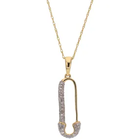 14K Yellow Gold Diamond Safety Pin Necklace