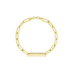 14K Yellow Gold ID Bar Paper Clip Chain Bracelet