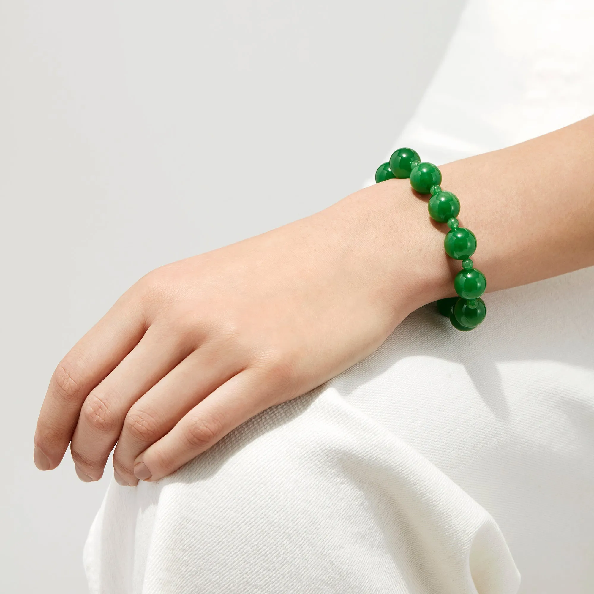 14K Yellow Gold Jade Beaded Bracelet, 202.00 TW
