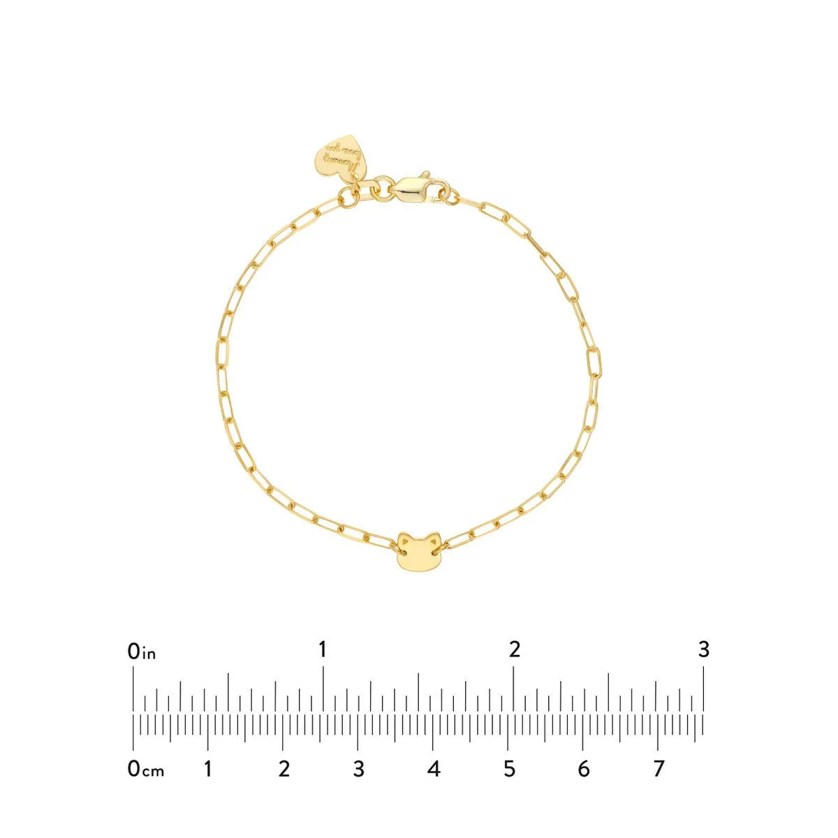 14K Yellow Gold Kid's Paper Clip Chain Bracelet with Cat