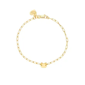 14K Yellow Gold Kid's Paper Clip Chain Bracelet with Cat