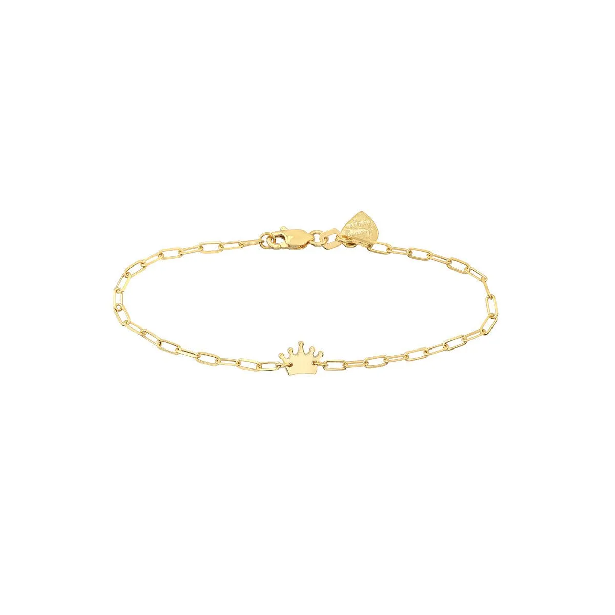 14K Yellow Gold Kid's Paper Clip Chain Bracelet with Crown