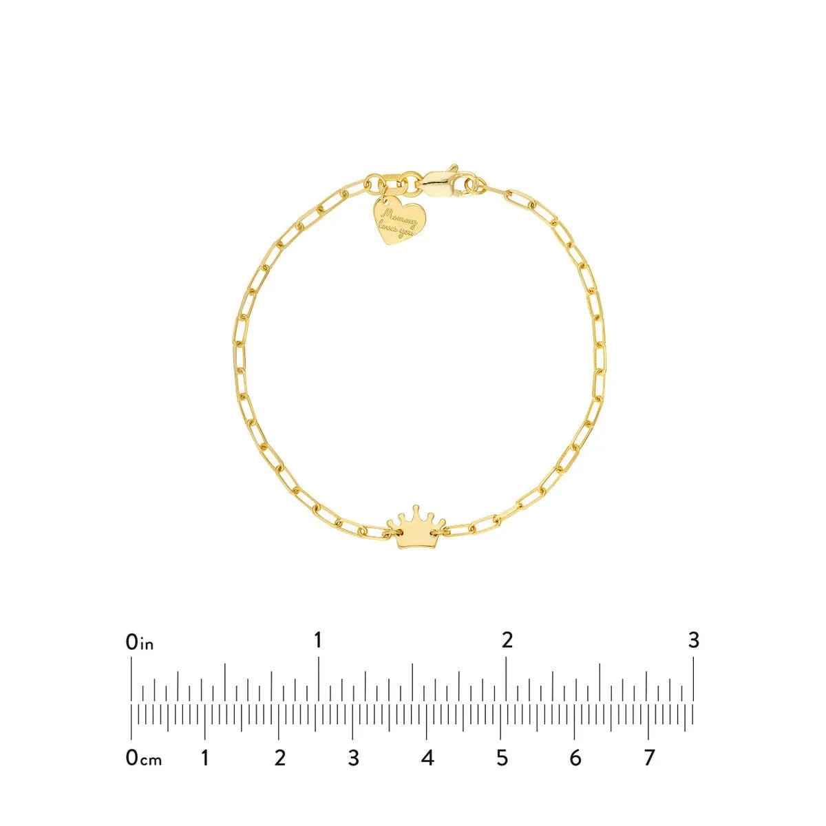 14K Yellow Gold Kid's Paper Clip Chain Bracelet with Crown