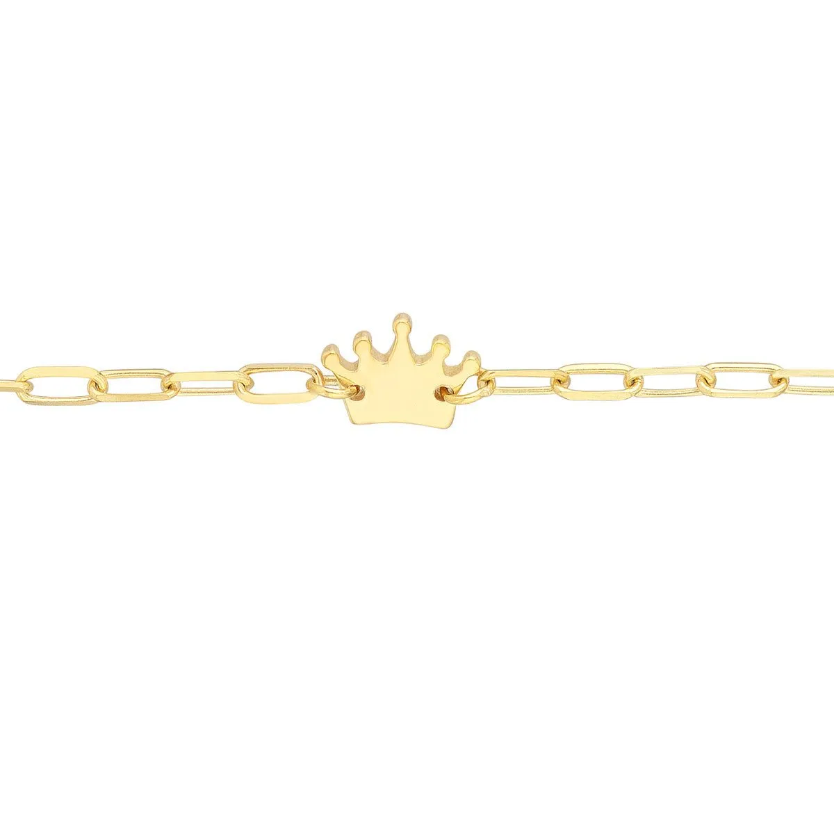 14K Yellow Gold Kid's Paper Clip Chain Bracelet with Crown