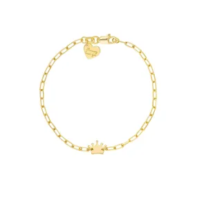 14K Yellow Gold Kid's Paper Clip Chain Bracelet with Crown