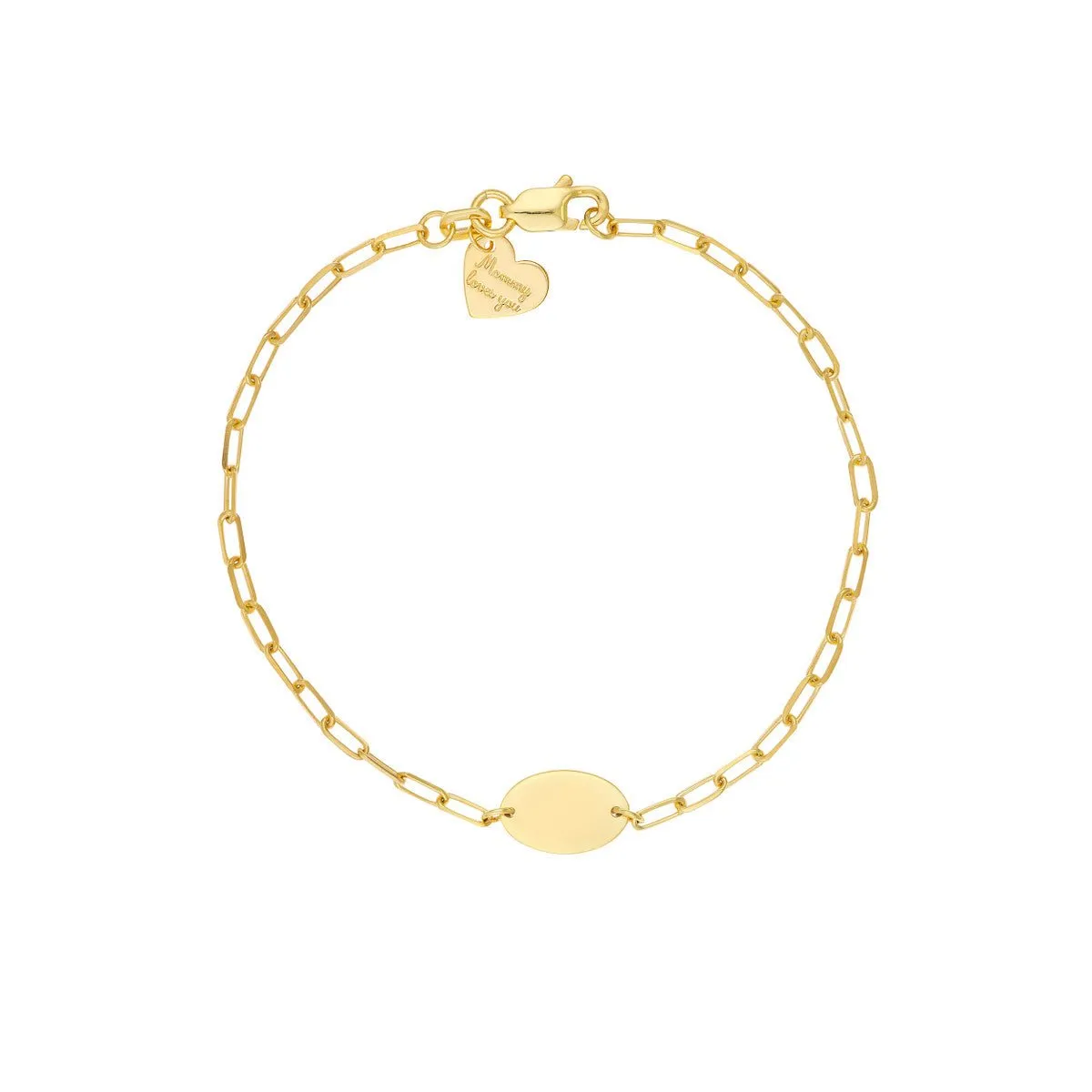 14K Yellow Gold Kid's Paper Clip Chain Bracelet with Oval