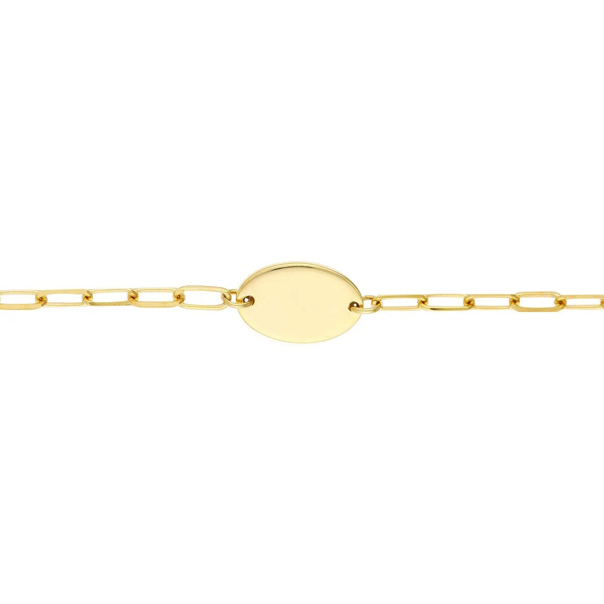14K Yellow Gold Kid's Paper Clip Chain Bracelet with Oval