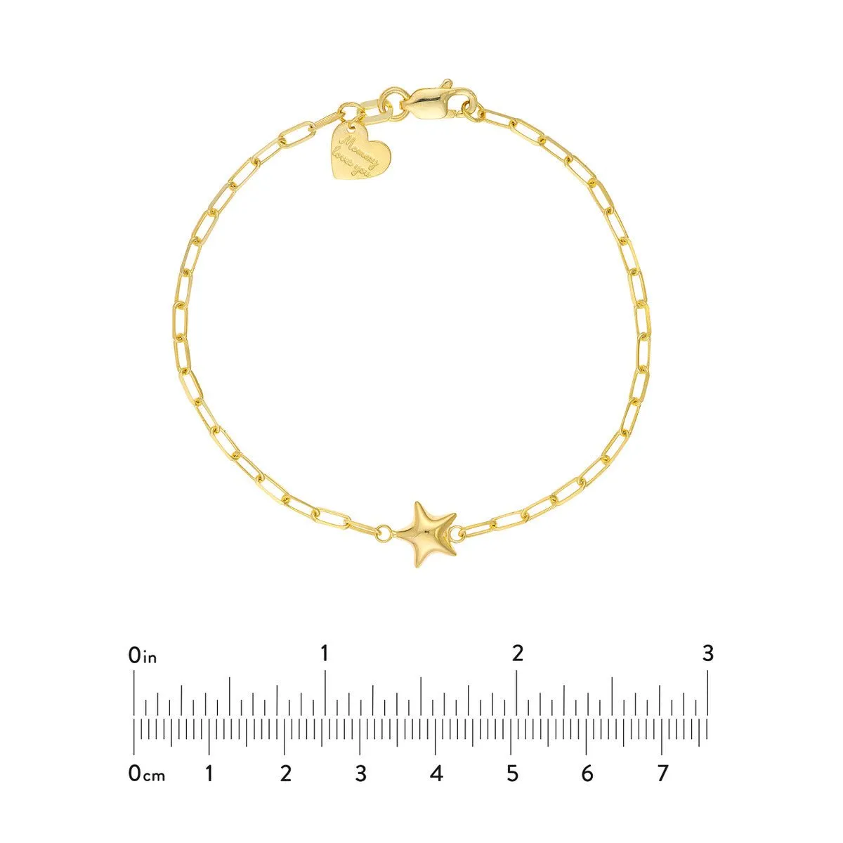 14K Yellow Gold Kid's Paper Clip Chain Bracelet with Star