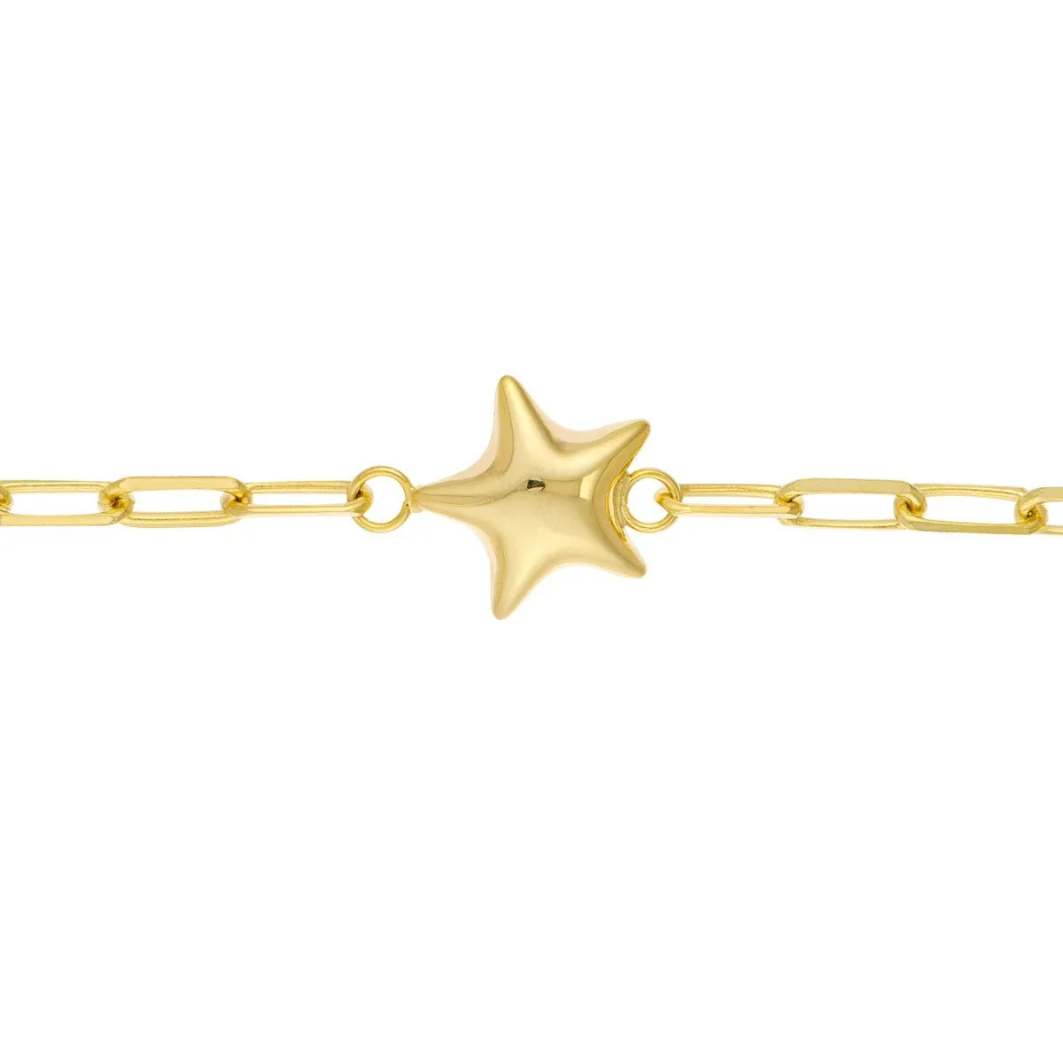 14K Yellow Gold Kid's Paper Clip Chain Bracelet with Star