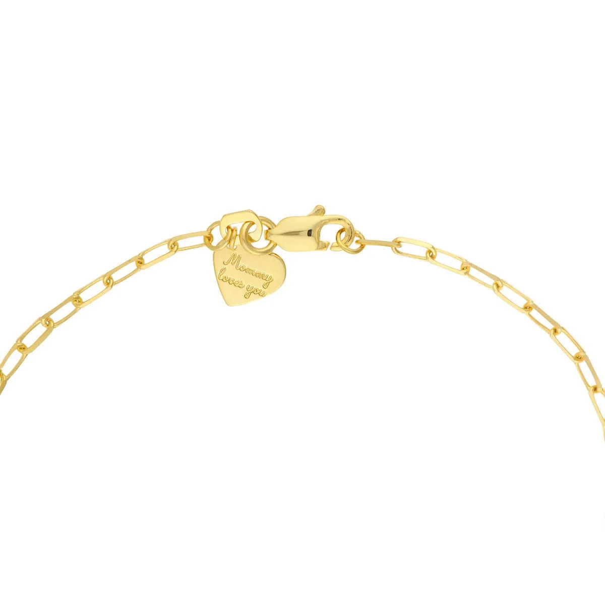 14K Yellow Gold Kid's Paper Clip Chain ID Bracelet with Heart