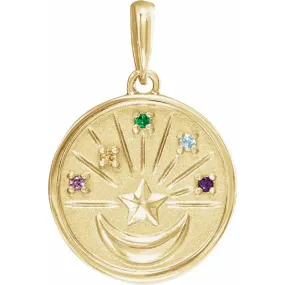 14K Yellow Gold Petite Multi-Gemstone Celestial Coin Pendant