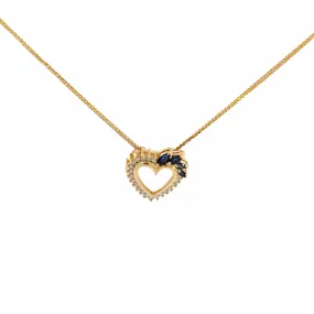 14k Yellow Gold Sapphire and Diamond Heart Pendant Necklace
