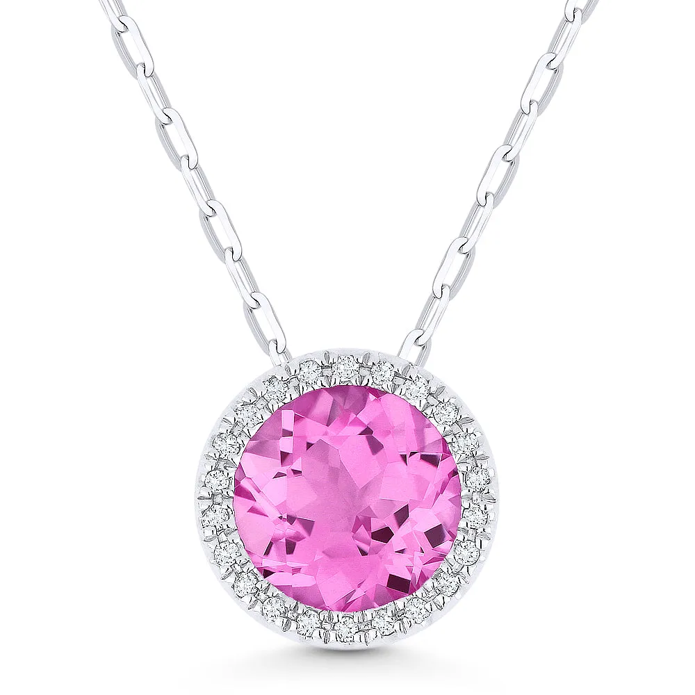 1.65ct Pink Sapphire 16"Pendant Necklace in 14K White Gold