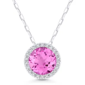1.65ct Pink Sapphire 16"Pendant Necklace in 14K White Gold