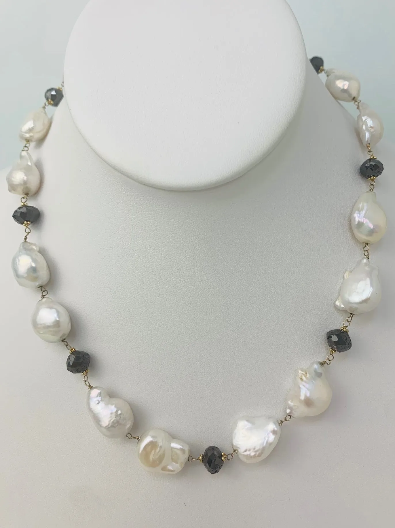 17.5" Freshwater Pearl Rosary Necklace 14KY - NCK-140-ROSPRLDIA14Y-WHBLK-17.5-00725 28ctw