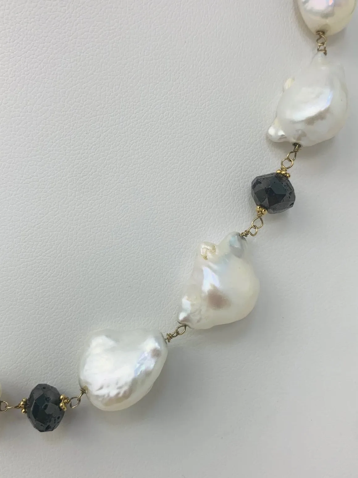 17.5" Freshwater Pearl Rosary Necklace 14KY - NCK-140-ROSPRLDIA14Y-WHBLK-17.5-00725 28ctw