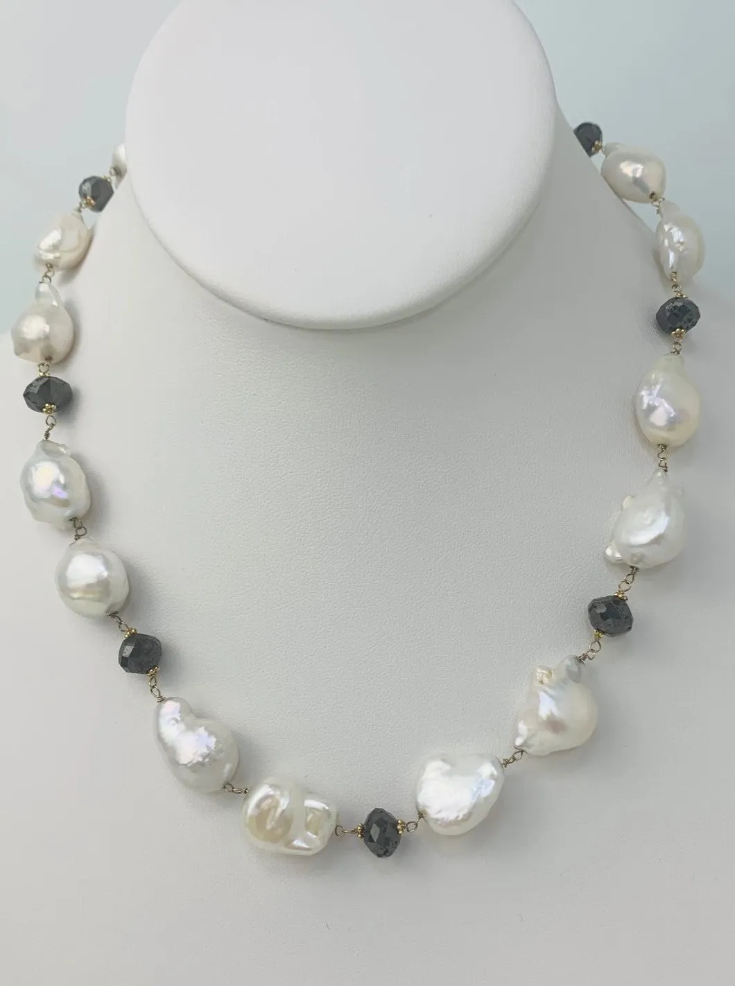 17.5" Freshwater Pearl Rosary Necklace 14KY - NCK-140-ROSPRLDIA14Y-WHBLK-17.5-00725 28ctw
