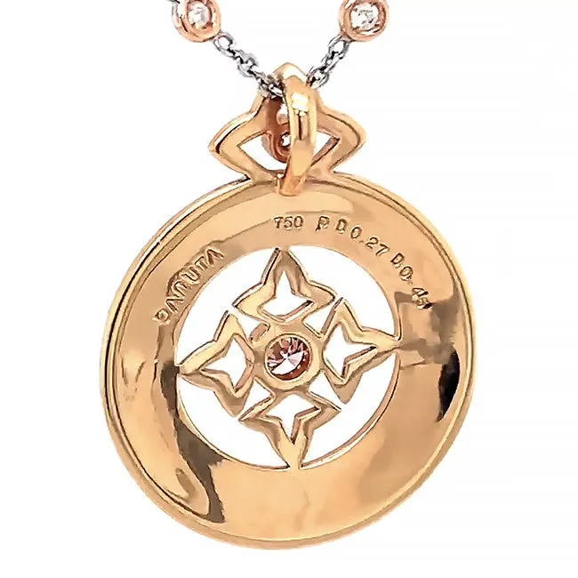18 kt Rose gold & white gold necklace with natural pink diamond center GIA cert and pink and white diamonds