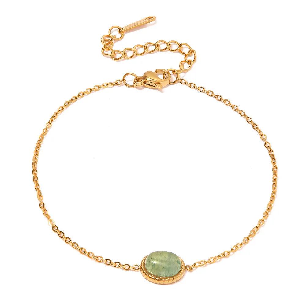 18K Gold Exquisite Simple Inlaid Green Aventurine Natural Stone Watch Versatile Bracelet