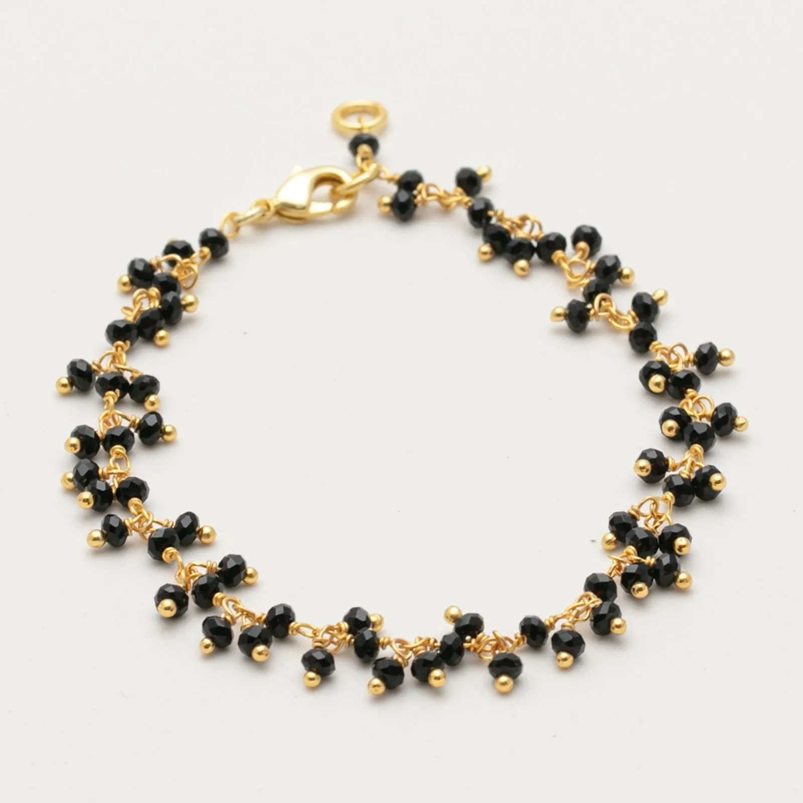 18K Gold Plated Black Onyx Beaded Bracelet