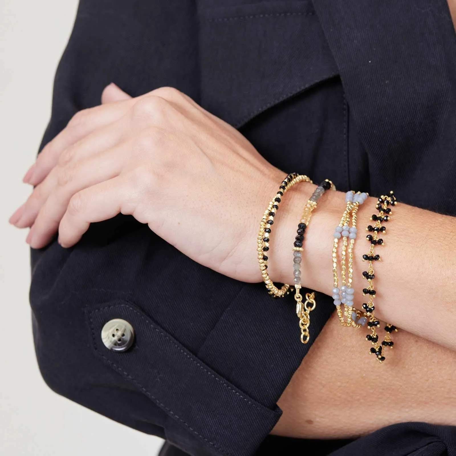 18K Gold Plated Black Onyx Beaded Bracelet