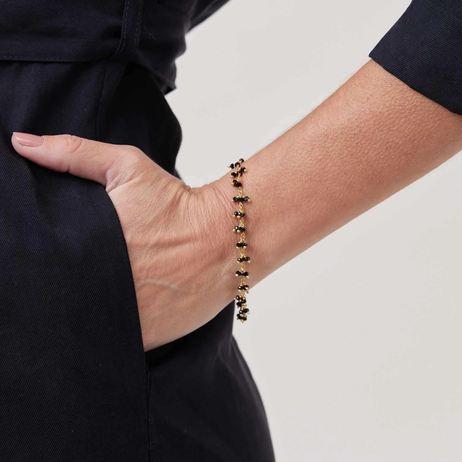 18K Gold Plated Black Onyx Beaded Bracelet