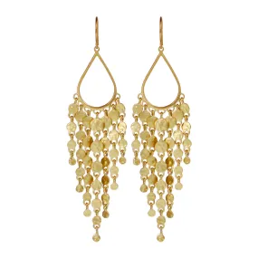18K Gold Teardrop Hammered Disc Fringe Earrings