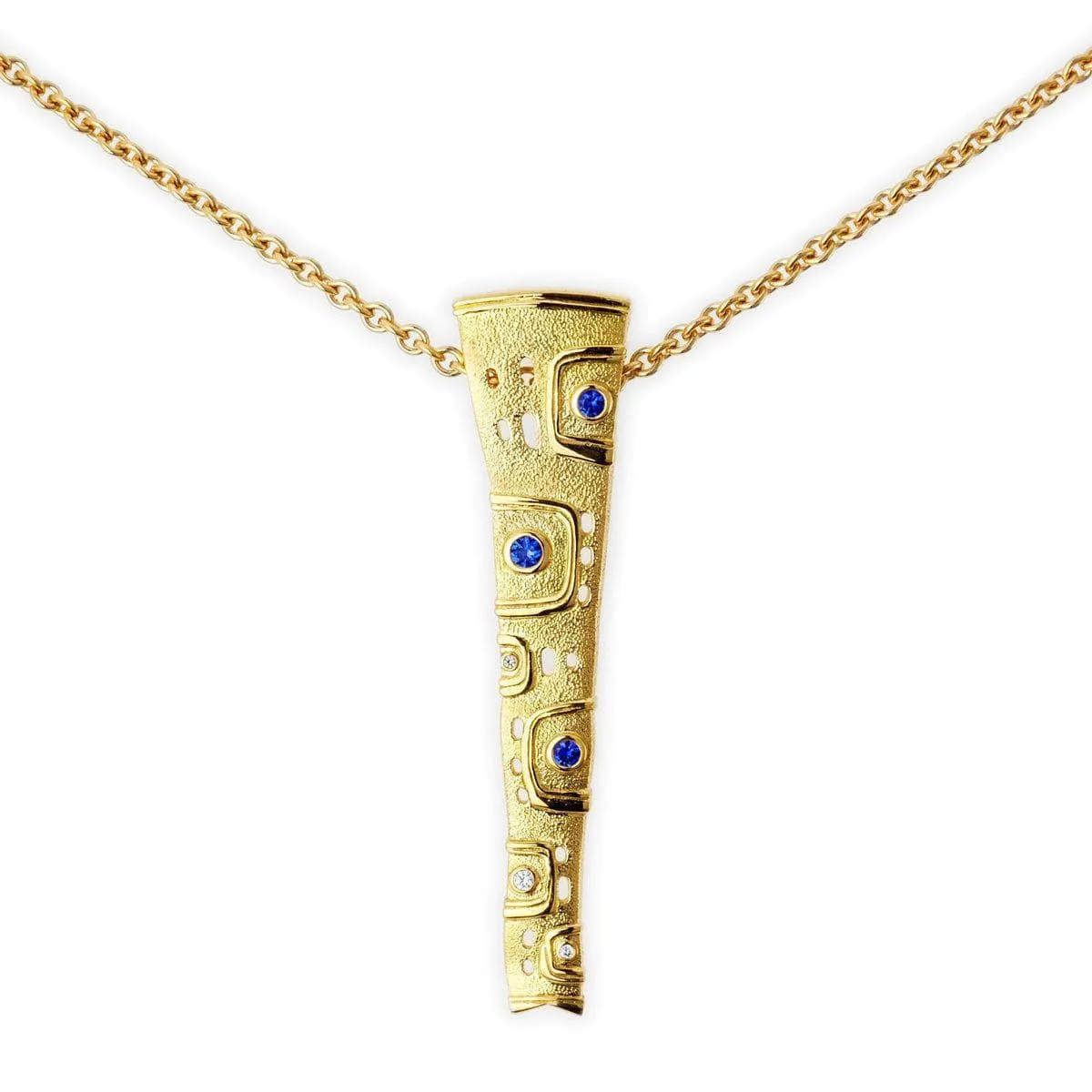 18K Ribbon Blue Sapphire & Diamond Pendant - M-32S