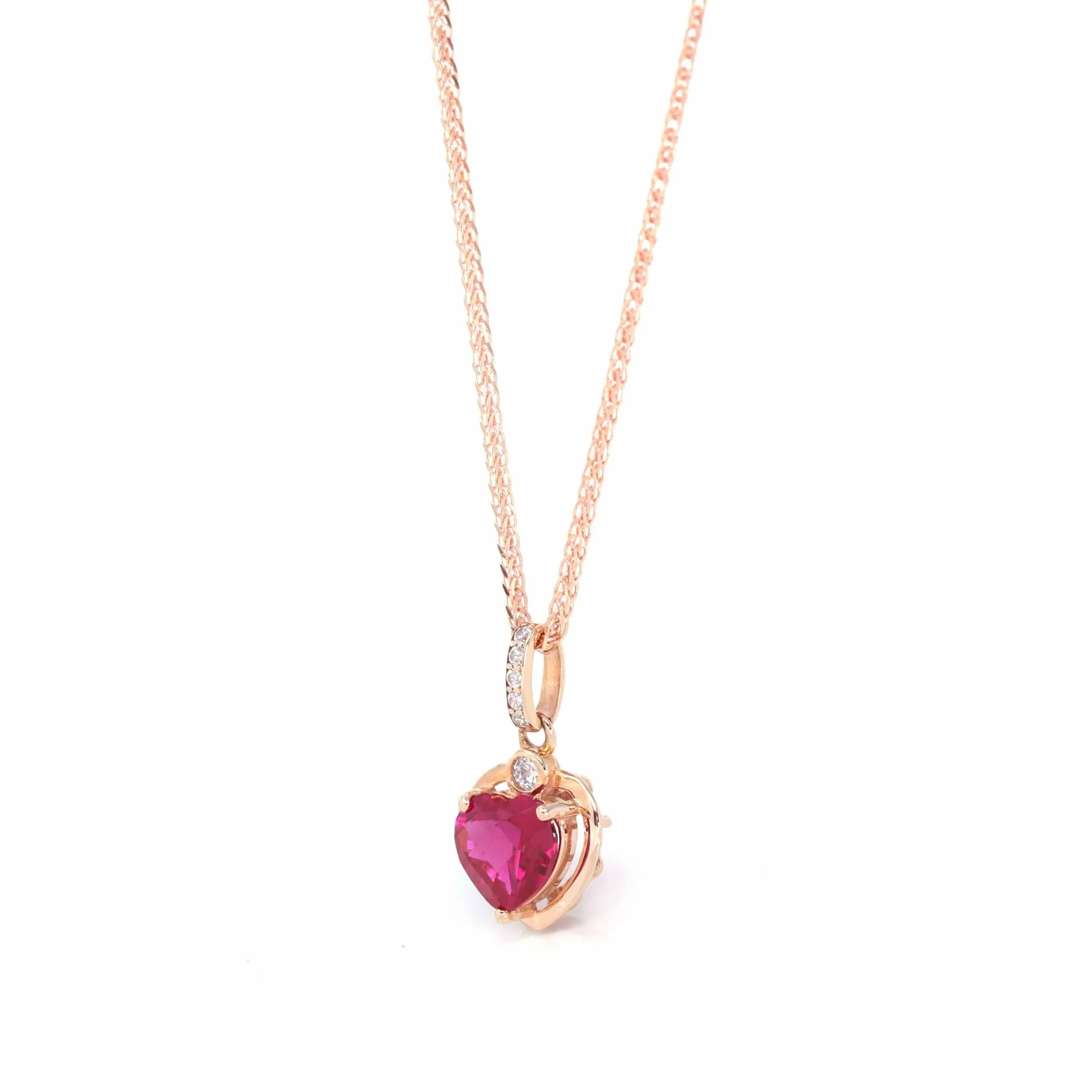 18k Rose Gold  Lab. Created Sapphire, Ruby & CZ Pendant Necklace