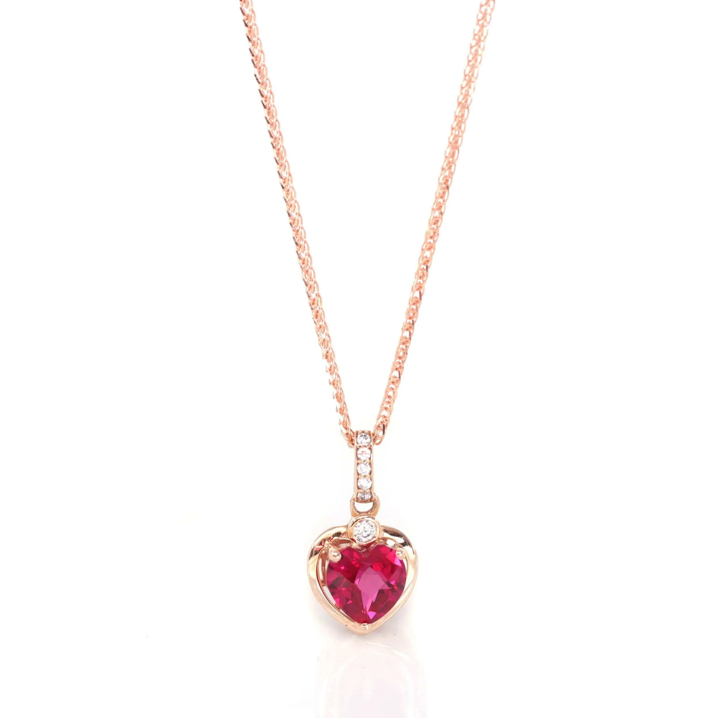 18k Rose Gold  Lab. Created Sapphire, Ruby & CZ Pendant Necklace