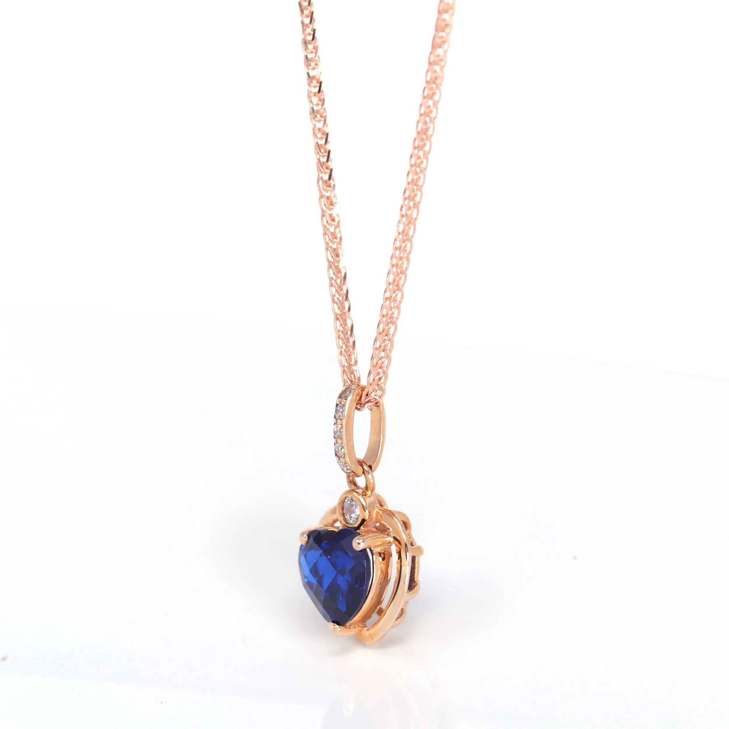 18k Rose Gold  Lab. Created Sapphire, Ruby & CZ Pendant Necklace