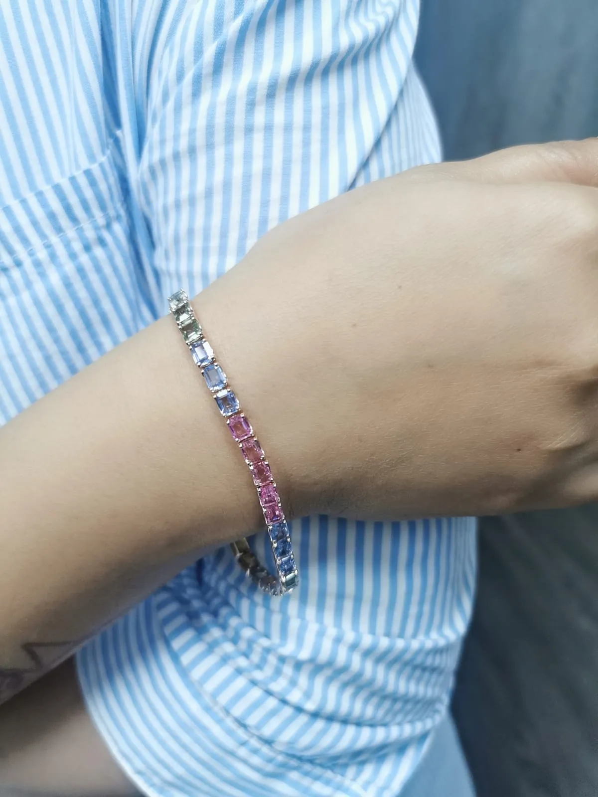 18K Rose Gold Multi-Color Sapphire Tennis Bracelet with 16.85 Carats of Vibrant Gemstones
